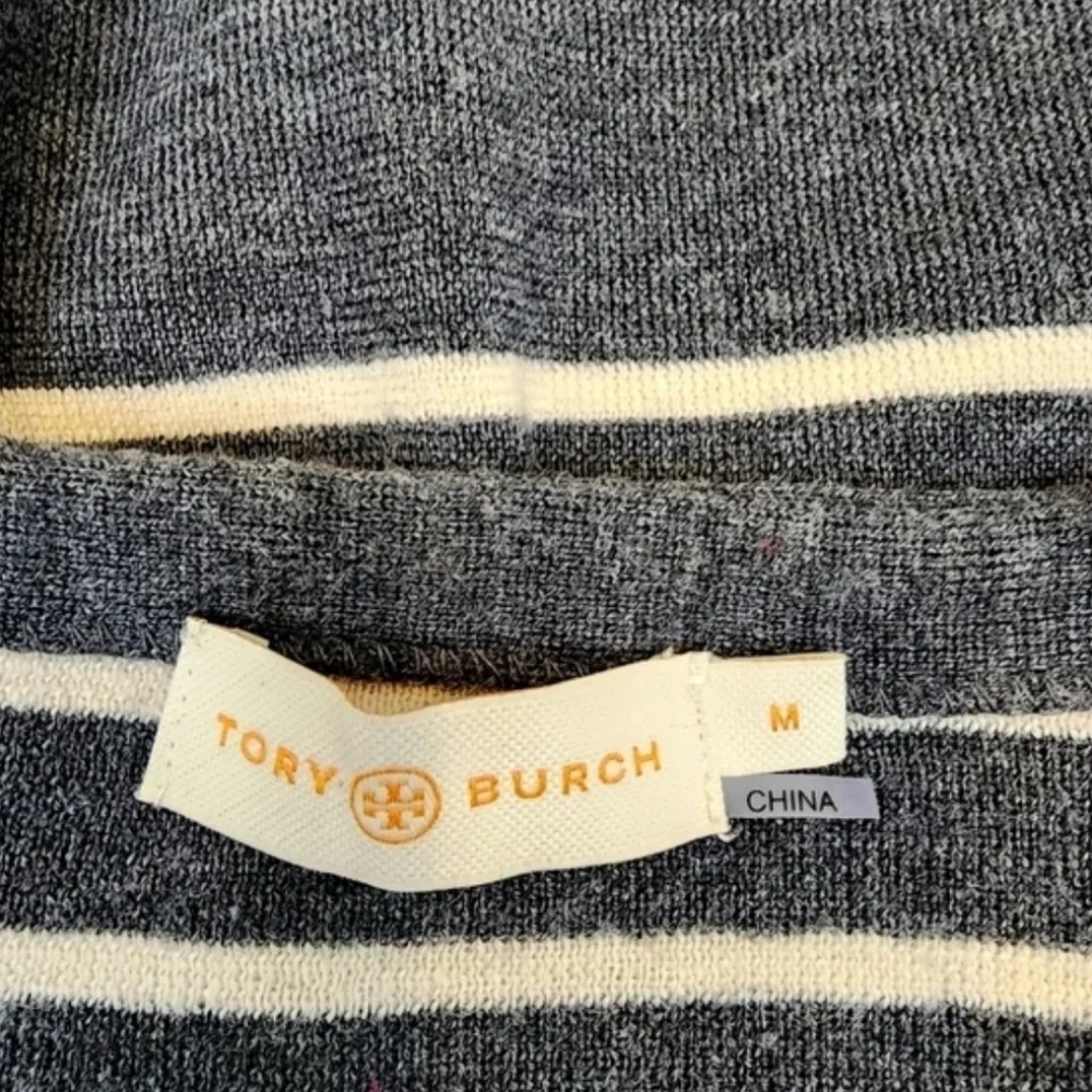 Tory Burch grey stripe long sleeve sweater Size M